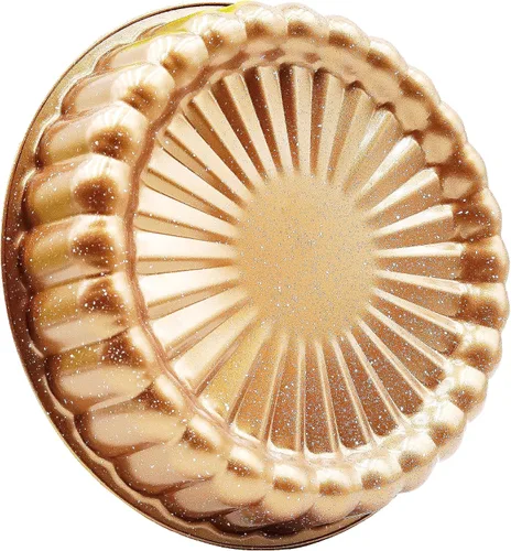 Vista 9 de Kundalini Charlotte - Molde para tartas de 10 pulgadas en forma de disco corrugado para boda, San Valentín, cumpleaños, fiesta Dorado redondo