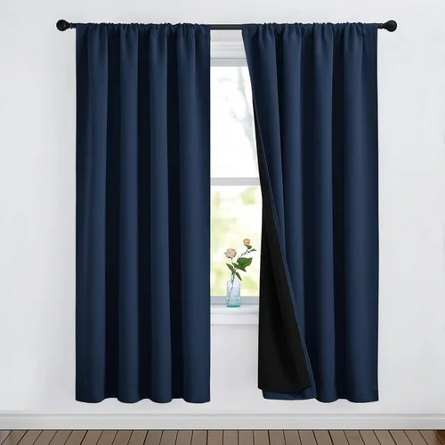 Vista 85 de NICETOWN Biscotti Beige 100% Cortinas opacas de 45" de largo para cocina, bolsillo con varilla para sótano completamente opaco, cortinas térmicas