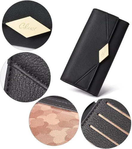 Vista 5 de Cartera de cuero suave para mujer con tres pliegues y organizador de tarjetas