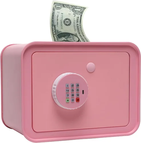 Vista 8 de Mini caja de seguridad pequeña para niños, alcancía para niños y niñas, caja fuerte azul con llave