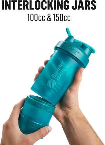 Vista 4 de Sistema BlenderBottle ProStak con botella de 22 onzas y almacenaje de giro y bloqueo, Gris (Pebble Gray)