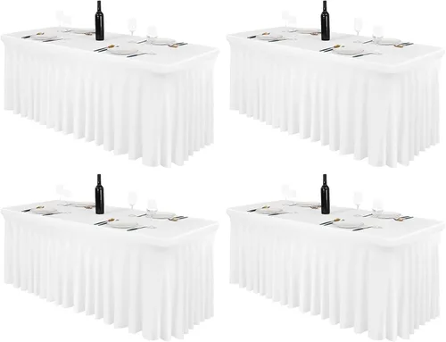 Vista 11 de Pesonlook Paquete de 2 faldas de mesa de elastano para mesas rectangulares de 6 pies, mantel elástico ajustable color negro, de 30 x 72 pulgadas