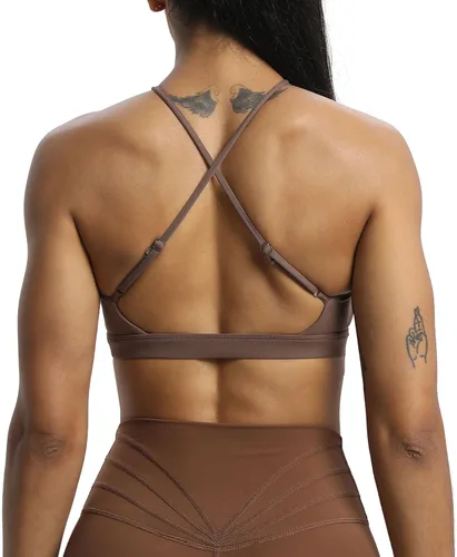 Vista 5 de Aoxjox Brasier deportivo de entrenamiento para mujer, Jamie Deep V Fitness sin espalda acolchado para entrenamiento, gimnasio, yoga