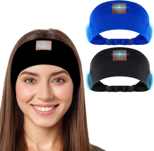 Vista 8 de Paquete de 2 auriculares para dormir, diadema con altavoces finos Negro&gris