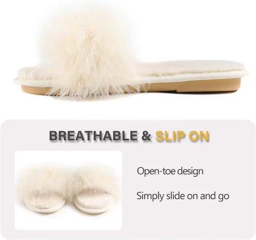 Vista 2 de Fur Story Pantuflas peludas para mujer, con punta abierta, de espuma viscoelástica, esponjosas, para casa