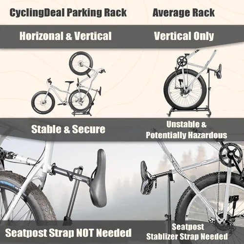 Vista 3 de CyclingDeal Soporte vertical para bicicleta – para bicicletas de carretera MTB con ancho máximo de neumático de 5 pulgadas – Estante