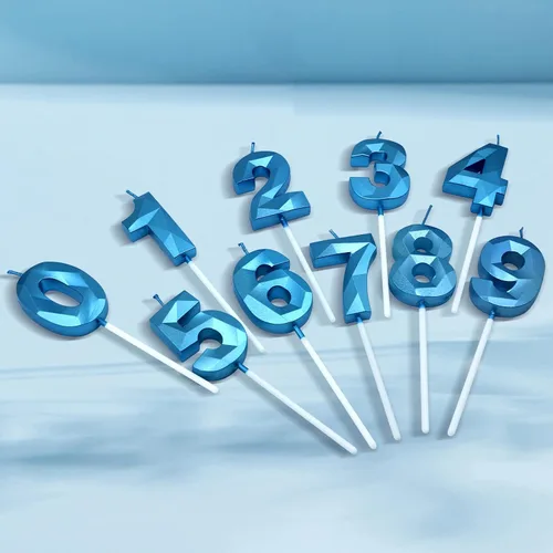 Vista 7 de Velas de 40 cumpleaños para pastel, vela azul número 40 en forma de diamante 3D, decoración de cumpleaños, suministros de fiesta para mujeres u