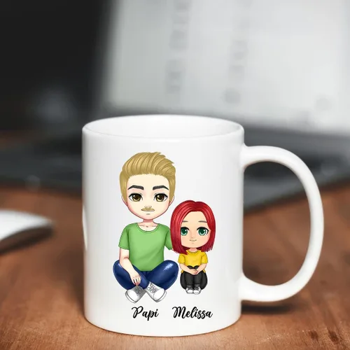 Vista 7 de Taza de café para el día del padre para papá de parte de hija e hijo. Taza del mundo con el mejor papá del mundo. Taza divertida con nombre