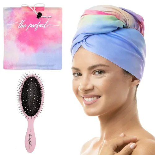 Vista 7 de Toalla de microfibra para el cabello con cepillo desenredante húmedo y seco, turbante de secado rápido antiencrespamiento para cabello rizado