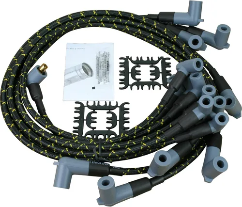 Vista 2 de AIP Electronics Dragon Fire Performance - Juego de cables de bujía de encendido trenzados de 0.335 in, aspecto vintage, de alto rendimiento