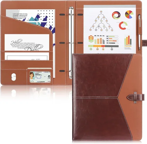 Vista 16 de Toplive Padfolio - Carpeta organizadora de 3 anillas, carpeta de negocios para mujer, tamaño A4/carta, piel sintética, profesional, para Negro