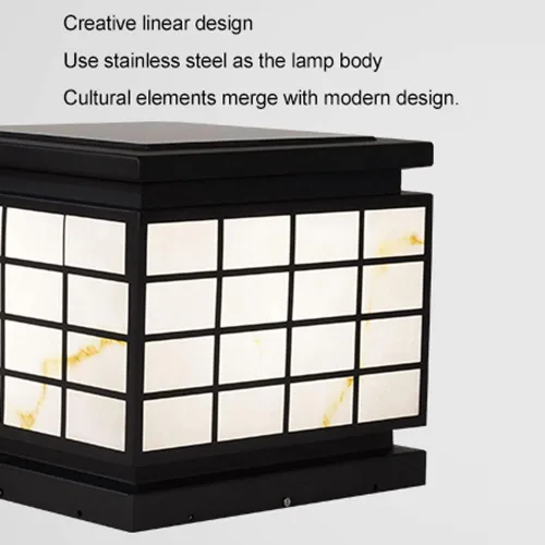 Vista 6 de Poste de lámpara solar Iluminación al aire libre Columna Luces de poste farol con imitación de mármol Pantalla Lámpara de poste exterior para patio