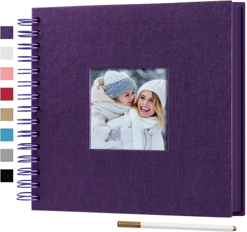 Vista 15 de Álbum de fotos pequeño DIY para manualidades de 8 x 8 pulgadas con foto de portada, 80 páginas, tapa dura, papel para manualidades, álbum de fotos