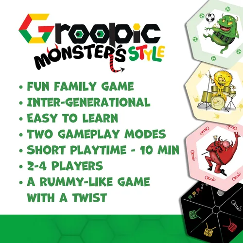 Vista 3 de Groopic Monster's Style - Giro galardonado y divertido en el amado juego de Rummy. Juegos de mesa para niños de 8 a 12 años y familias, innovador