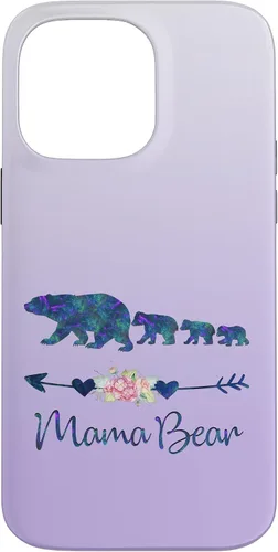 Vista 21 de Teal Blue Purple Floral Mama Bear Three Cubs Silver Purple Case for iPhone 17