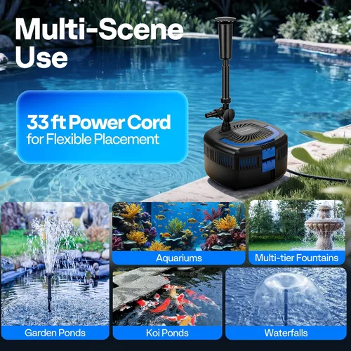 Vista 6 de VIVOHOME Kits de sistema de filtro de estanque 4 en 1, bomba de agua de 950 GPH con filtro, fuente y combo de luz de 13 W para estanques de hasta