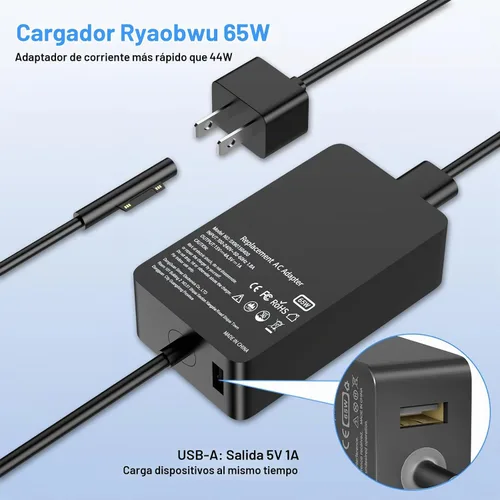 Vista 8 de Cargador para laptop de 65 W compatible con Microsoft Surface Pro 11 10 9 8 3 7 7+ 6 5 4 X, compatible con Surface Windows Laptop 7 6 5 4 3 2 1