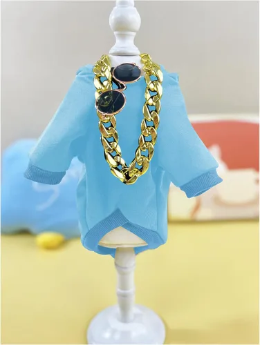 Vista 6 de QWINEE Set de 3 piezas de sudadera con capucha para perro y gato, disfraz para mascotas con collar y gafas de sol, ropa para cachorros, perros