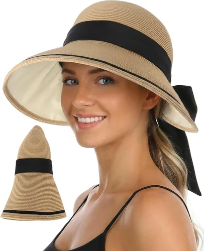 Vista 10 de Ababalaya Sombreros de sol enrollables para mujer, sombrero de playa de Beige jaspeado