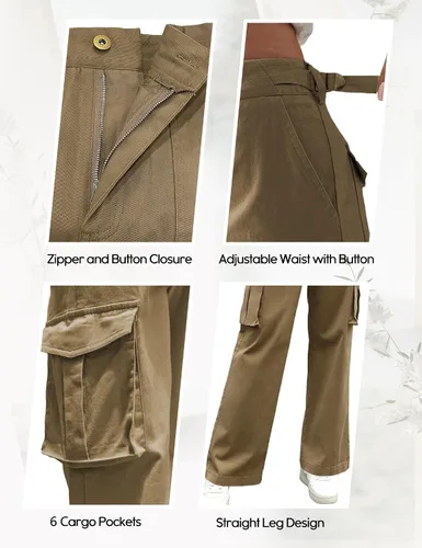 Vista 5 de DIBAOLONG Womens Cargo Pants High Waist Casual Pants Wide Leg Y2K Pants Baggy Streetwear Military Trousers 6 Pockets