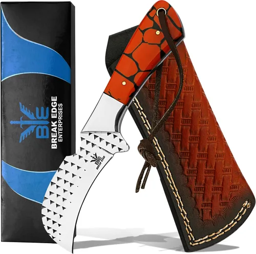 Vista 13 de Cuchillo de Hawkbill de Lineman hecho a mano de acero 1095 con funda de cuero, cuchillo de utilidad resistente para electricistas y pelado de cables