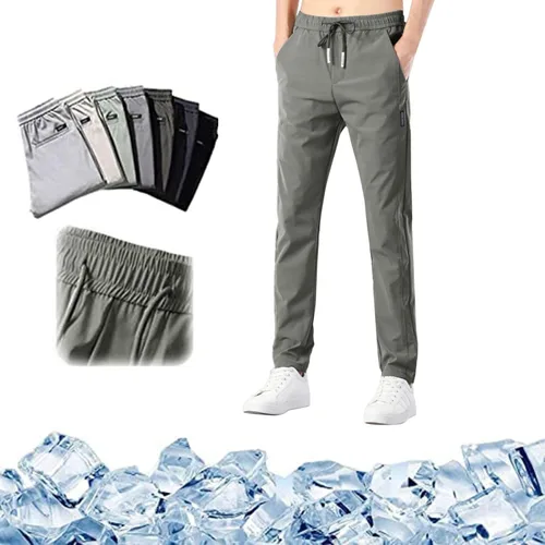 Vista 3 de Pantalones deportivos para hombre, de secado rápido, absorben la humedad, cintura elástica, con cordón, pantalones deportivos con bolsillos, tallas