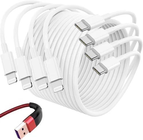 Vista 16 de [Usado] Paquete de 4 cables USB C a Lightning de 6 pies, cable de carga rápida para Negro