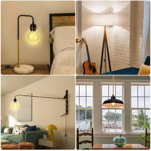 Vista 6 de LYOOWNG Cable de luz colgante con enchufe, luces colgantes estilo granja con cable enchufable, kit de cable de luz colgante de 15 pies de cuerda