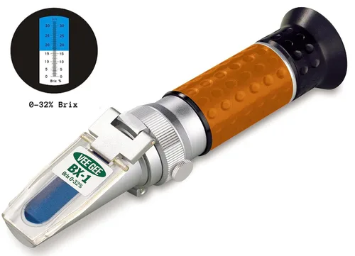 Vista 2 de Vee Gee Scientific BX-1 Refractómetro Brix de mano, grado industrial, rango Brix 0-32%, resolución de 0.2%, precisión de ±0.2%, garantía de 1 año