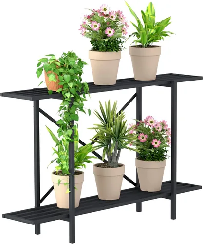 Vista 10 de Zhongma Soporte de metal para plantas de un nivel con ruedas, (35.43 pulgadas de largo x 8.66 pulgadas de ancho x 10.3 pulgadas de alto) soporte