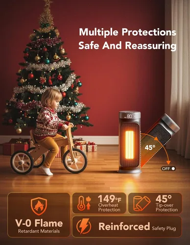 Vista 3 de Calentadores de espacio de 1500 W para uso en interiores, calentador eléctrico de cerámica PTC con control remoto, temporizador de 24 horas