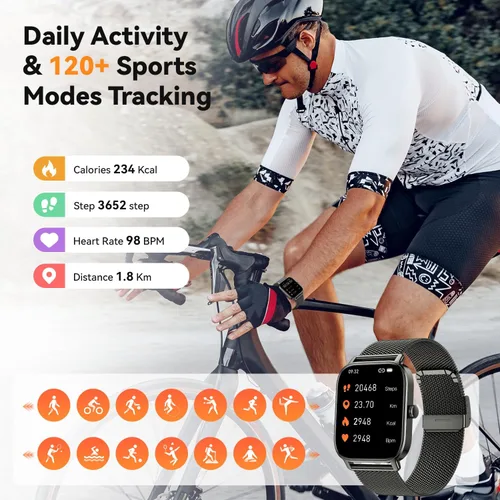 Vista 4 de Reloj inteligente para hombres y mujeres, rastreador de ejercicio: resistente al agua, respuesta de llamadas Bluetooth, haz relojes inteligentes