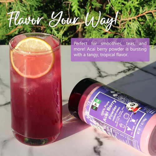 Vista 5 de NPG Polvo liofilizado de bayas de acai de 7 onzas, superalimento sin semillas con una textura fina en polvo para batidos, bebidas y colorantes