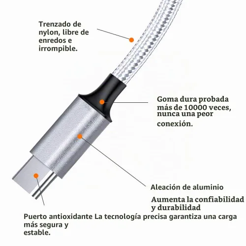Vista 5 de Puxnoin Cable de carga múltiple, paquete de 2 cables de carga multiteléfono de 10 pies, trenzado, universal, 3 en 1, cable de carga extra largo