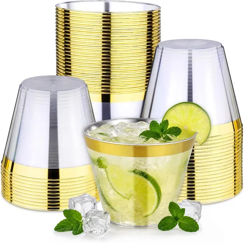Vista 11 de Juego de 50 vasos de plástico transparente de 10 onzas con tapas