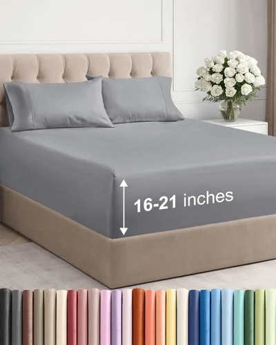 Vista 69 de Juego de sábanas tamaño Queen con bolsillos extra profundos, sábanas transpirables y refrescantes de 4 piezas, ropa de cama de lujo para hotel