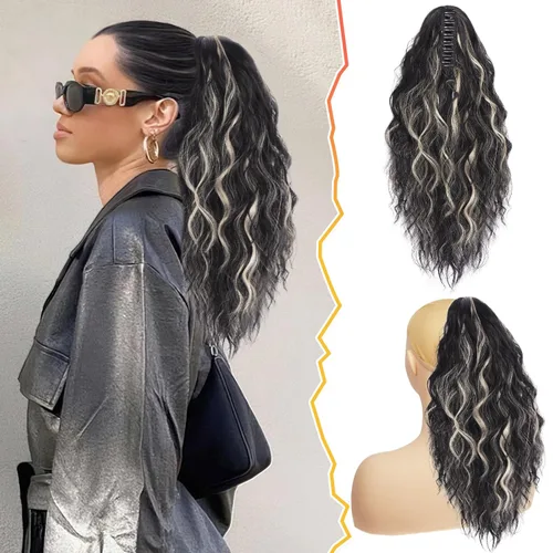 Vista 24 de BARSDAR Extensión de cola de caballo corta para mujer, extensiones de cabello sintético suave con clip de garra de 12 pulgadas, extensiones de cola