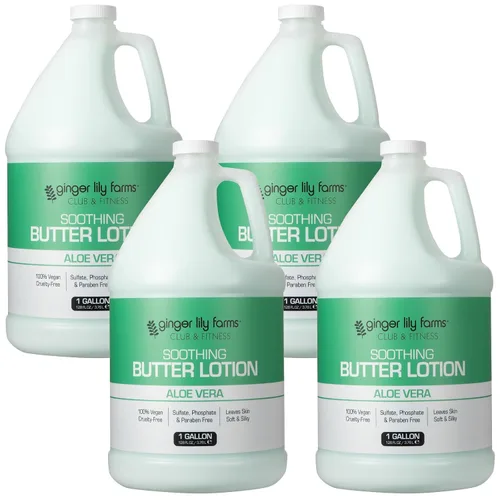 Vista 16 de Ginger Lily Farms Club & Fitness Loción de mantequilla calmante para piel seca, 100% vegana y libre de crueldad, aroma a aloe vera, repuesto de 1