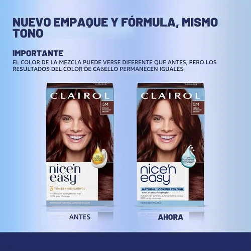 Vista 3 de Clairol Nice'n Easy Permanent Hair Dye, 5M Medium Mahogany Brown 1 Pack Marrón caoba medio 5M