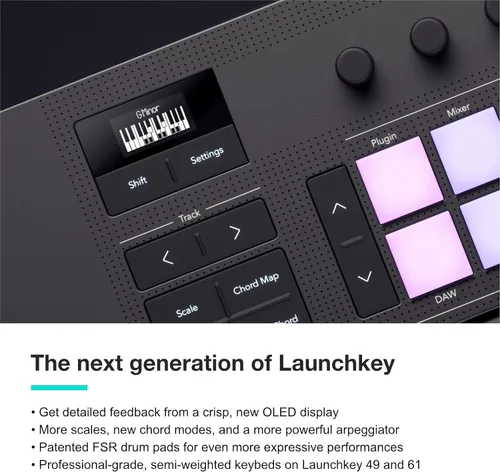 Vista 11 de Novation Launchkey 25 MK4 - Controlador de teclado compacto de 25 teclas, USB, MIDI con integración DAW. Modo acorde, modo de escala, 8 almohadillas