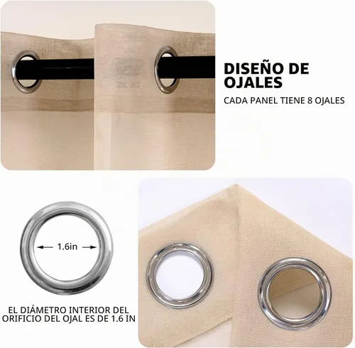 Vista 4 de MIULEE 2 paneles de cortinas semitransparentes beige para ventana, elegantes con ojales en la parte superior, cortinas de gasa
