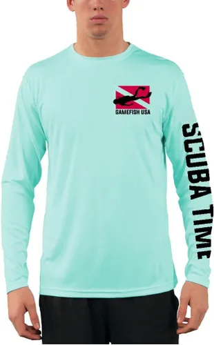 Vista 2 de Camiseta de pesca de microfibra de manga larga UPF 50 que absorbe la humedad, tanque de buceo, talla L, color menta, Menta
