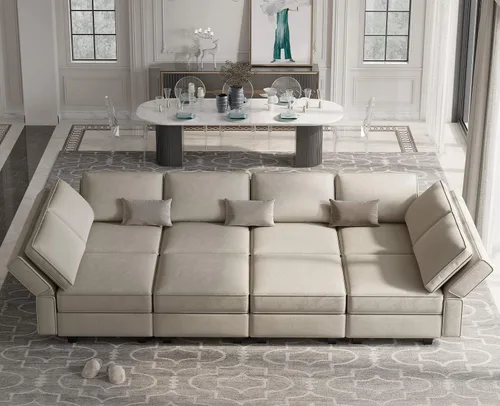 Vista 12 de Belffin Sofá Seccional Modular de Terciopelo con Chaise Lounge Sofá Cama Seccional con Chaise de Almacenamiento Sofás Cama Sofá para Sala de Estar