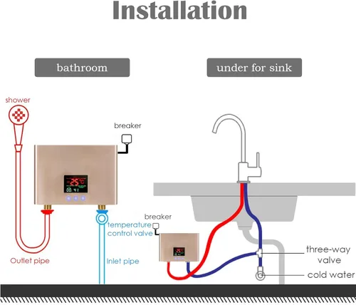 Vista 5 de Calentador de agua eléctrico sin tanque de 110 V 3000 W bajo fregadero bajo demanda calentador de agua caliente instantáneo para cocina baño lavado