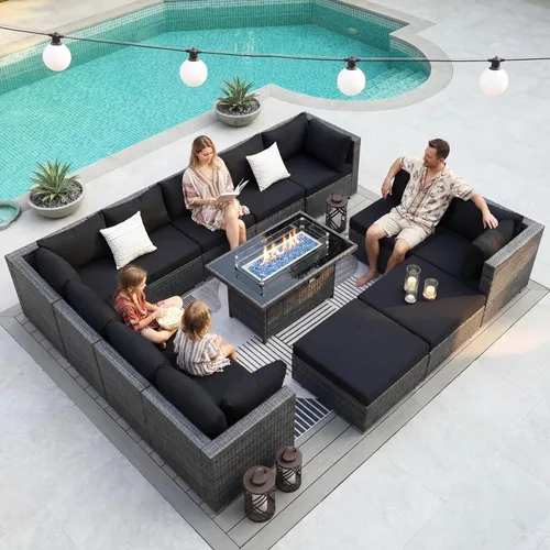 Vista 118 de NICESOUL Juego de muebles de patio de ratán extra grande con mesa para fogata de gas y propano, 29.3 pulgadas, respaldo alto, cómodos conversaciones