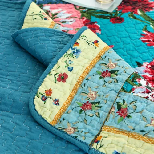 Vista 9 de EVENHUG Juego de edredón de retazos de 100% algodón, tamaño Queen, ligero, floral, juego de ropa de cama, colcha reversible con fundas de almohada
