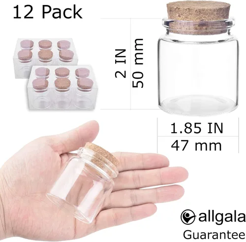 Vista 2 de allgala 12-PK 0.9 fl oz 1.850x1.969 in Frasco de botella de vidrio Mini Mason Jar