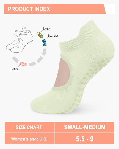 Vista 6 de 6 pares de calcetines de agarre de pilates para mujer, calcetines atléticos antideslizantes para yoga, barre, ballet, descalzo, entrenamiento
