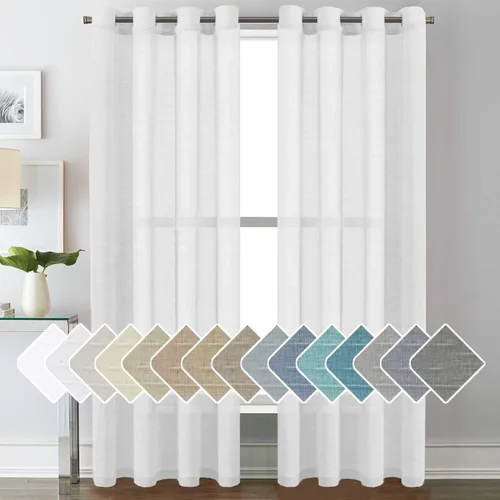 Vista 25 de H.VERSAILTEX Cortinas de lino de mezcla natural para sala de estar/cortinas de lino semitransparentes reductoras de luz de 54 pulgadas de largo