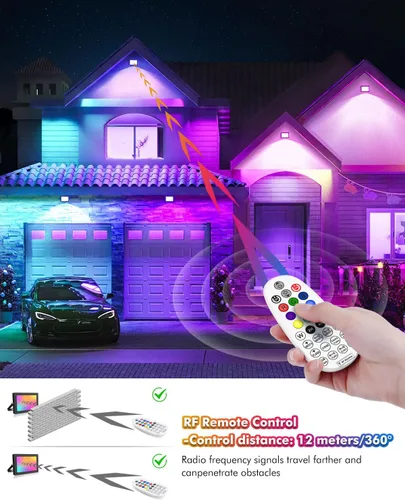 Vista 5 de MEIKEE 60W 6000LM luces de inundación RGBW, focos LED de cambio de color RGB equivalentes a 600W, luz blanca de 6500K para iluminación exterior